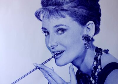 Retrato Audrey Hepburn a bolígrafo - Desayuno con diamantes - Por Carlos Marrodán Sierra